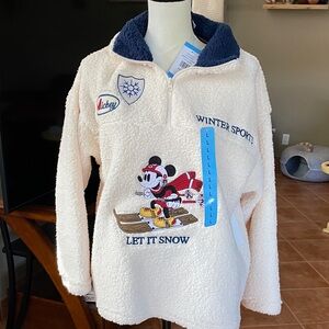 Disney Cream Sherpa Pullover with Navy Trim & Mickey Graphic